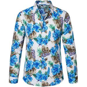 SIR7 Men's Floral Print Slim Fit Casual Button Down Long Sleeve Shirt